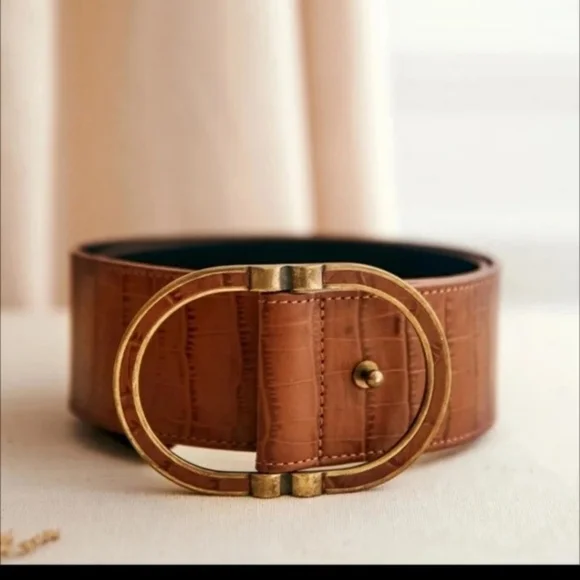 Nwt! Sezane fetiche belt in croco camel - Picture 2 of 7